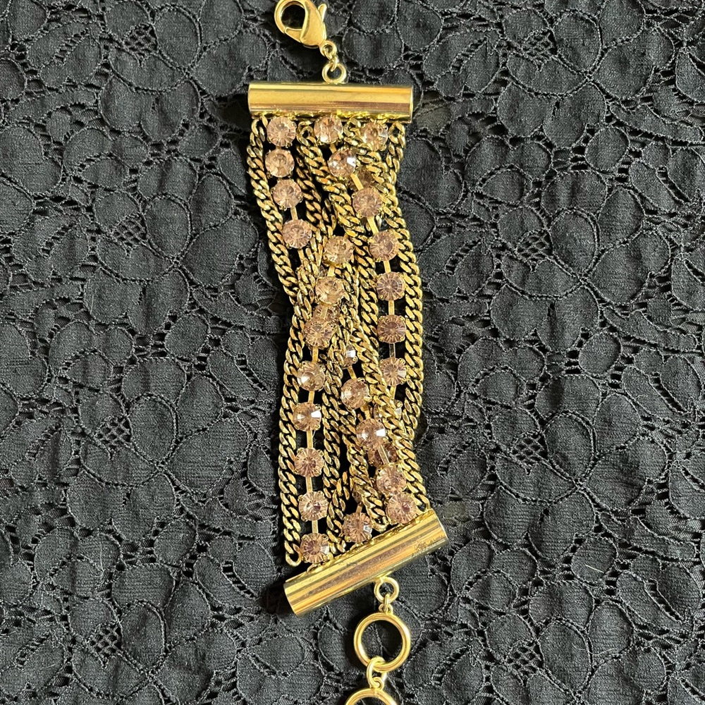 Gold Bracelet with Pink rhinestones